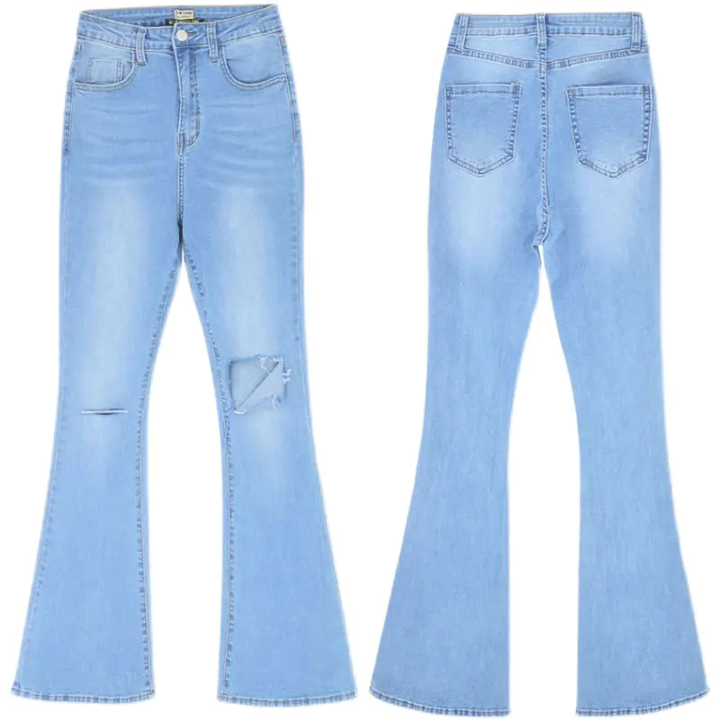 Irregular Hole High-Rise Straight-Leg Micro-Flare Jeans