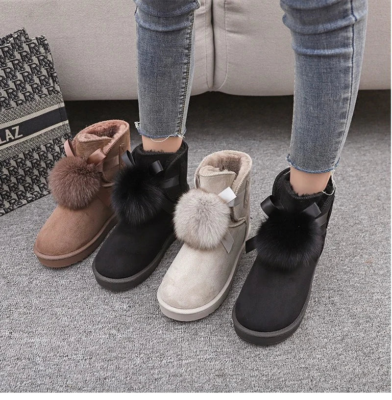 Spring Fashion Wool Ball Mid-Tube Casual Cotton Boots