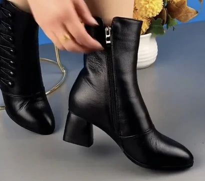 Korean Style Mid Tube Leather Martin Boots with Zipper