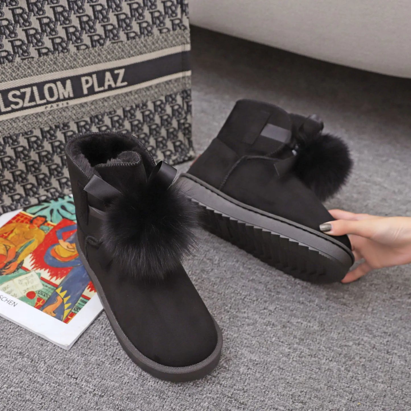 Spring Fashion Wool Ball Mid-Tube Casual Cotton Boots