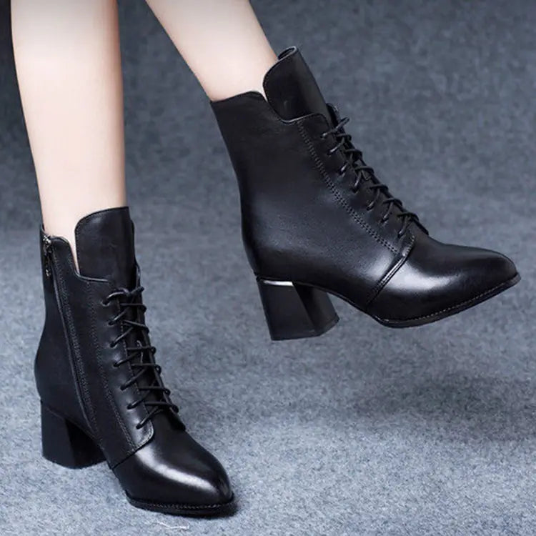 Korean Style Mid Tube Leather Martin Boots with Zipper