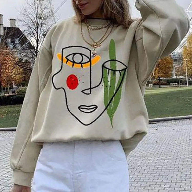 Casual Long-Sleeved Printed Pullover Sweater