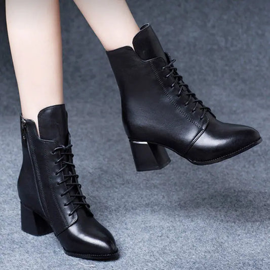 Korean Style Mid Tube Leather Martin Boots with Zipper