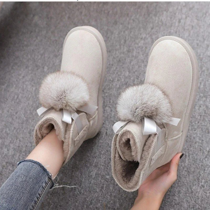 Spring Fashion Wool Ball Mid-Tube Casual Cotton Boots