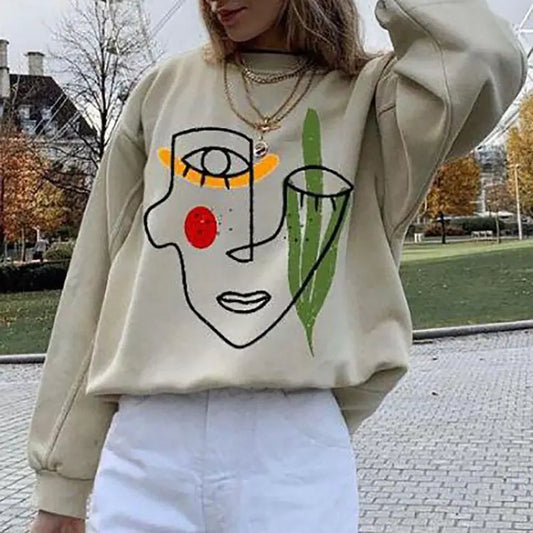 Casual Long-Sleeved Printed Pullover Sweater